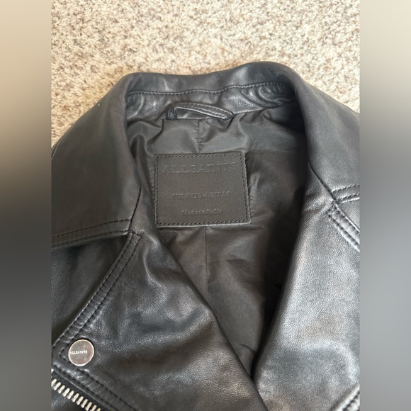 All Saints DALBY CROPPED LEATHER BIKER JACKET - Picture 5 of 8